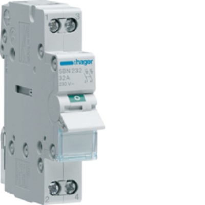 Hager SBN Series Modular Switch, (On)-Off, DIN Rail, NC/NO, 440V, IP20
