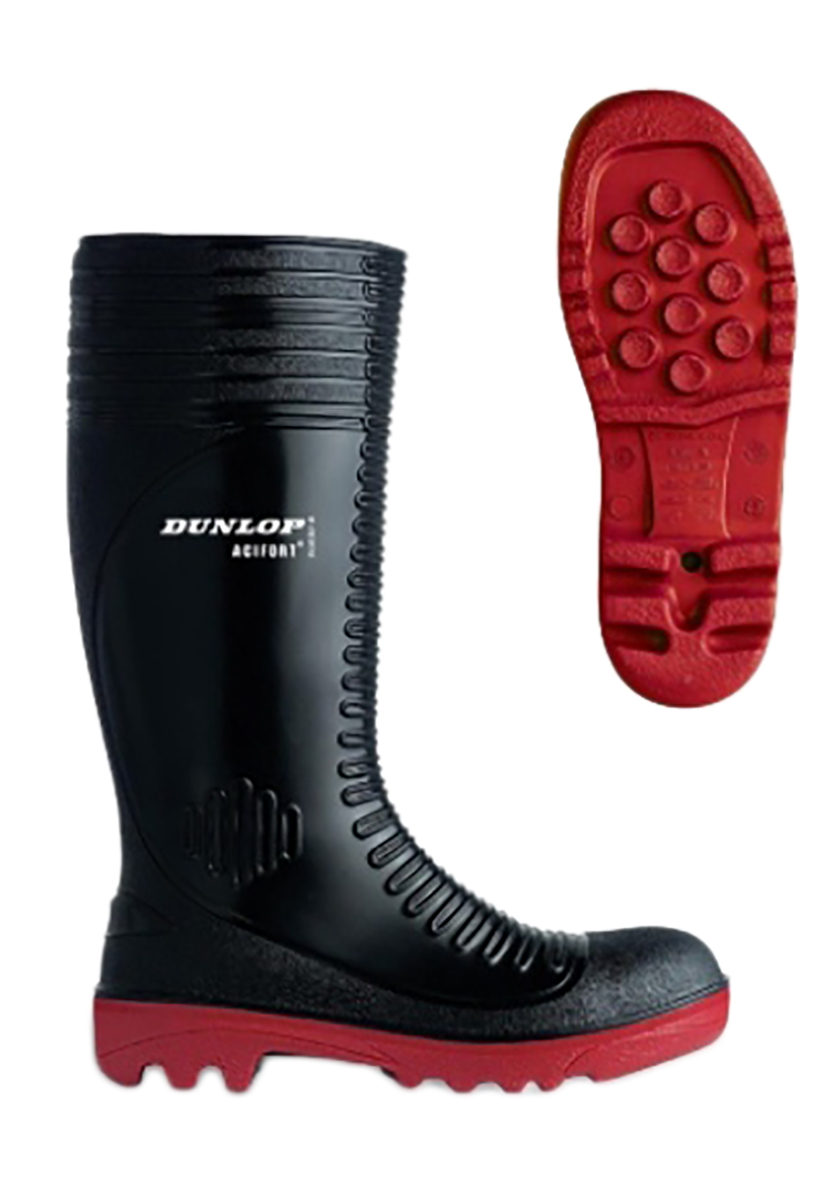 Dunlop Acifort Black, Red Stainless Steel Toe Capped Men's Safety Boots 9, EU 43 EN ISO 20345:2011, EN 345 SB-P, CE