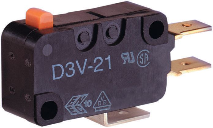 Omron Roller Lever Micro Switch, Solder, Tab Terminal, 16 A @ 250 V ac, SP-CO, IP40