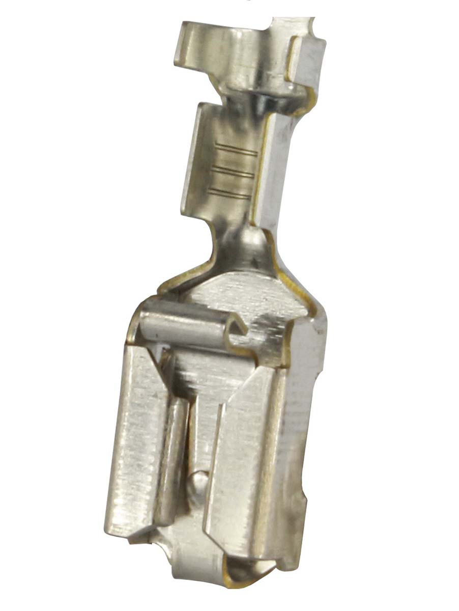 RS PRO Uninsulated Female Spade Connector, Open barrel, 6.35 x 0.8mm Tab Size, 0.8mm² to 2mm²