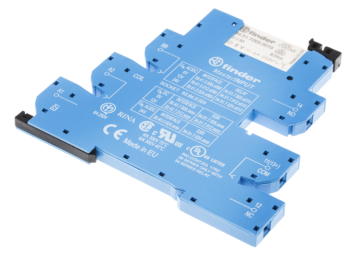 Finder 39 Series Interface Relay, DIN Rail Mount, 6V ac/dc Coil, SPDT, 1-Pole