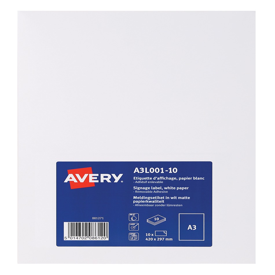 a3l001-10 Avery White Printer Safety or Instructional Sign