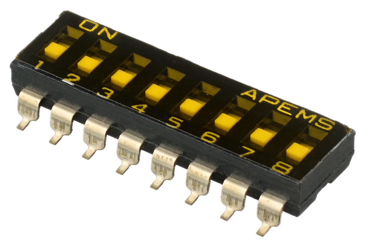APEM 8 Way Surface Mount DIP Switch SPST, Recessed Actuator Slide Actuator