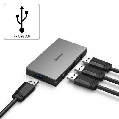 200115 Hama 4 Port USB 3.0 USB A  Hub, USB Powered, 8.6 x 4.9 x 1.2cm