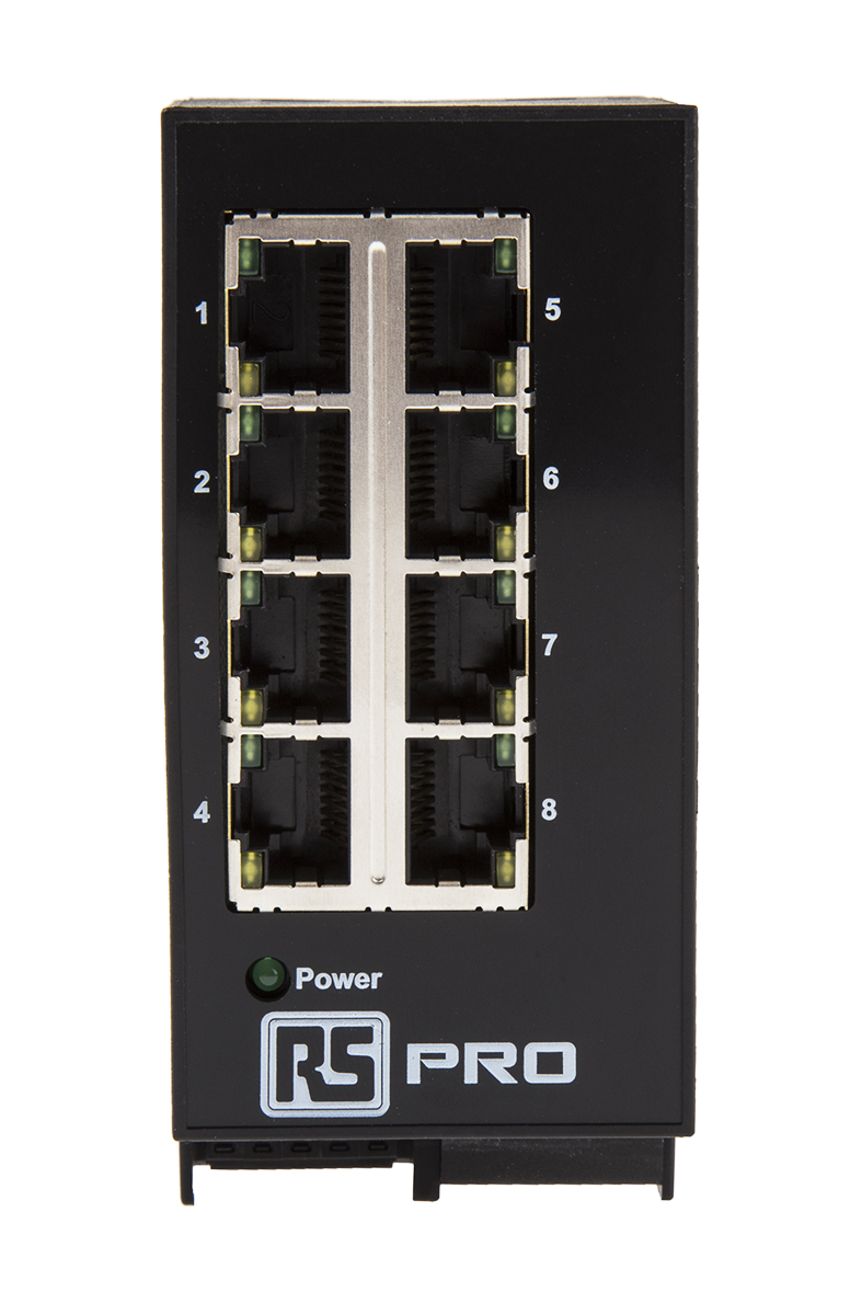 144-8674 RS PRO DIN Rail Mount Industrial Ethernet Switch, 8 RJ45 Ports, 10/100Mbit/s Transmission