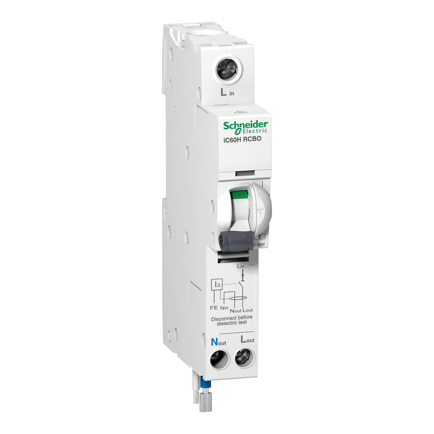Schneider Electric Residual Current Circuit Breaker with Overload Protection, 20A Current Rating, 1-Pole, 10 mA Trip