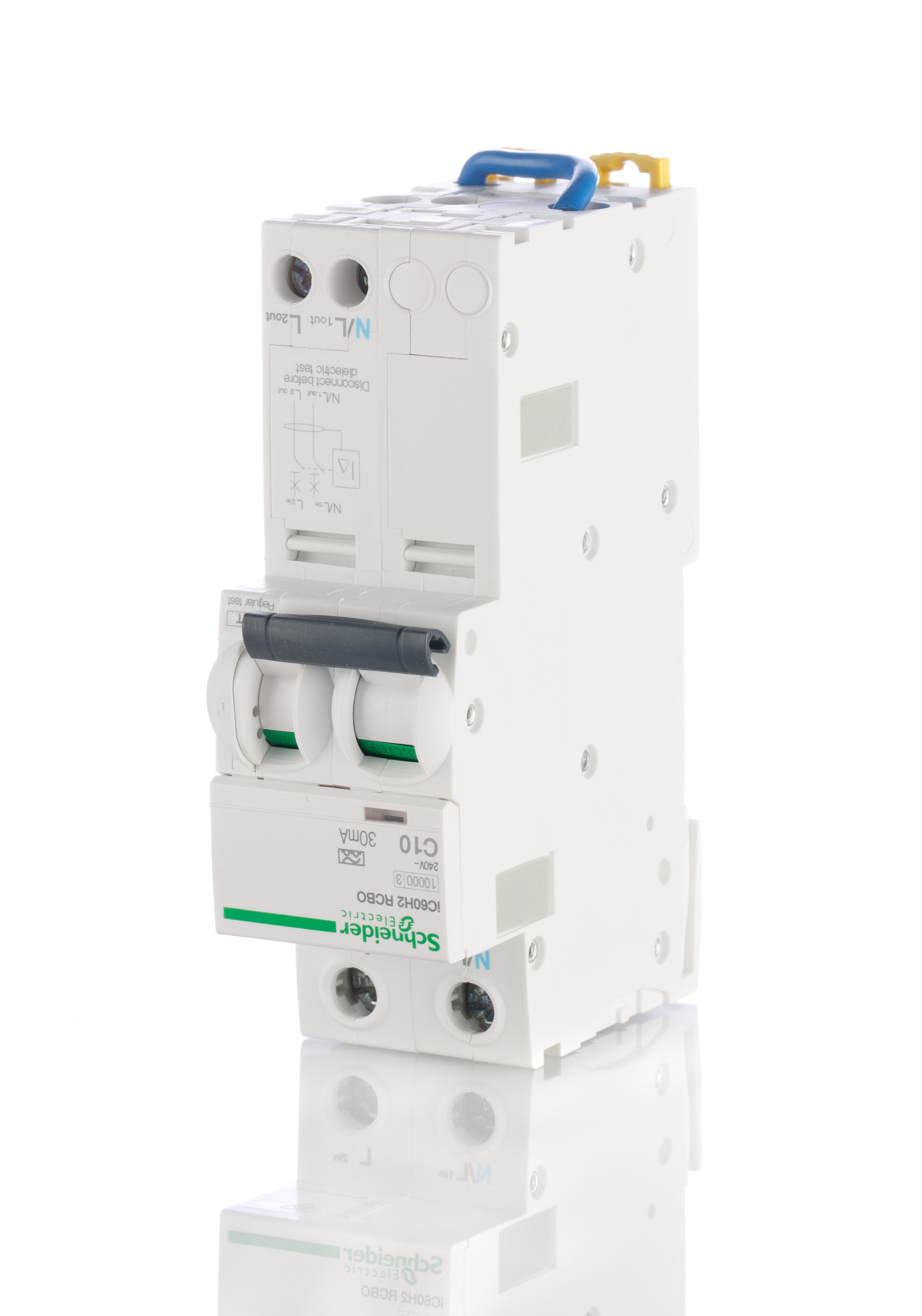 Schneider Electric Residual Current Circuit Breaker with Overload Protection, 10A Current Rating, 2-Pole, 30 mA Trip