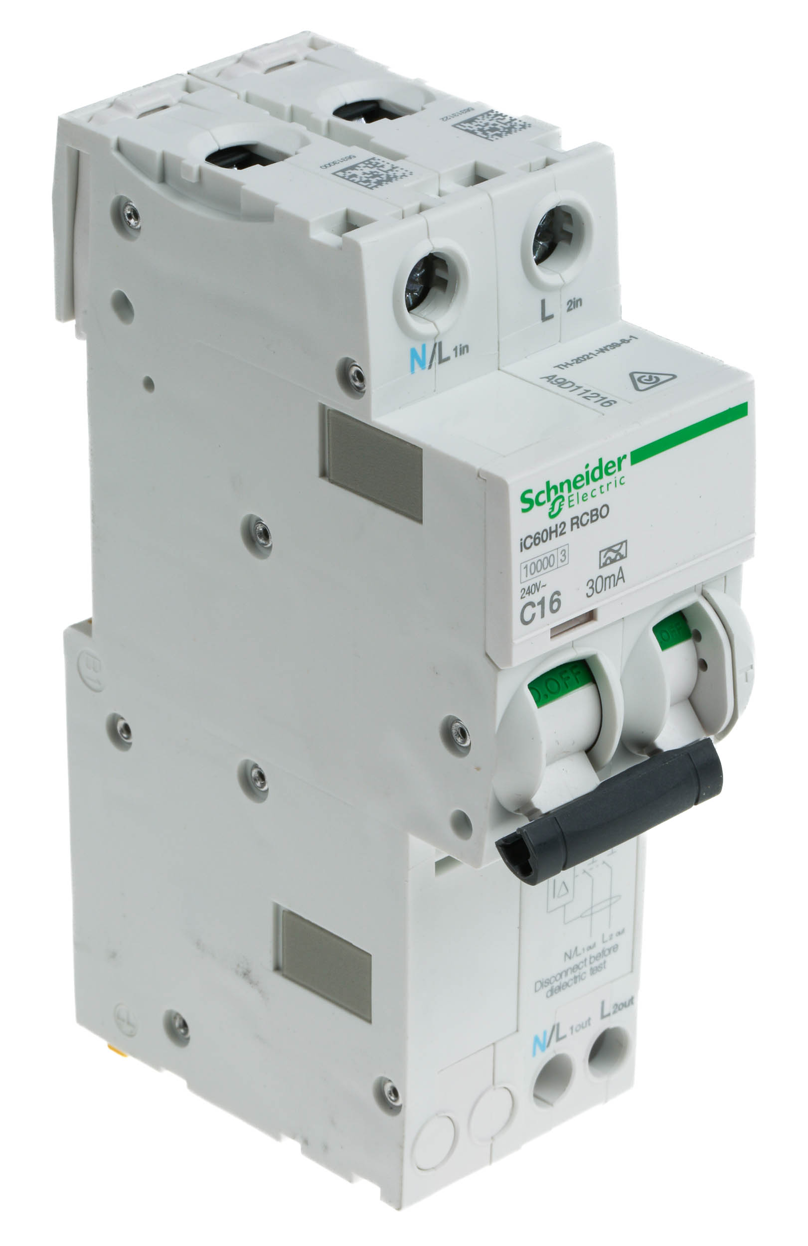 Schneider Electric Residual Current Circuit Breaker with Overload Protection, 16A Current Rating, 1-Pole, 30 mA Trip