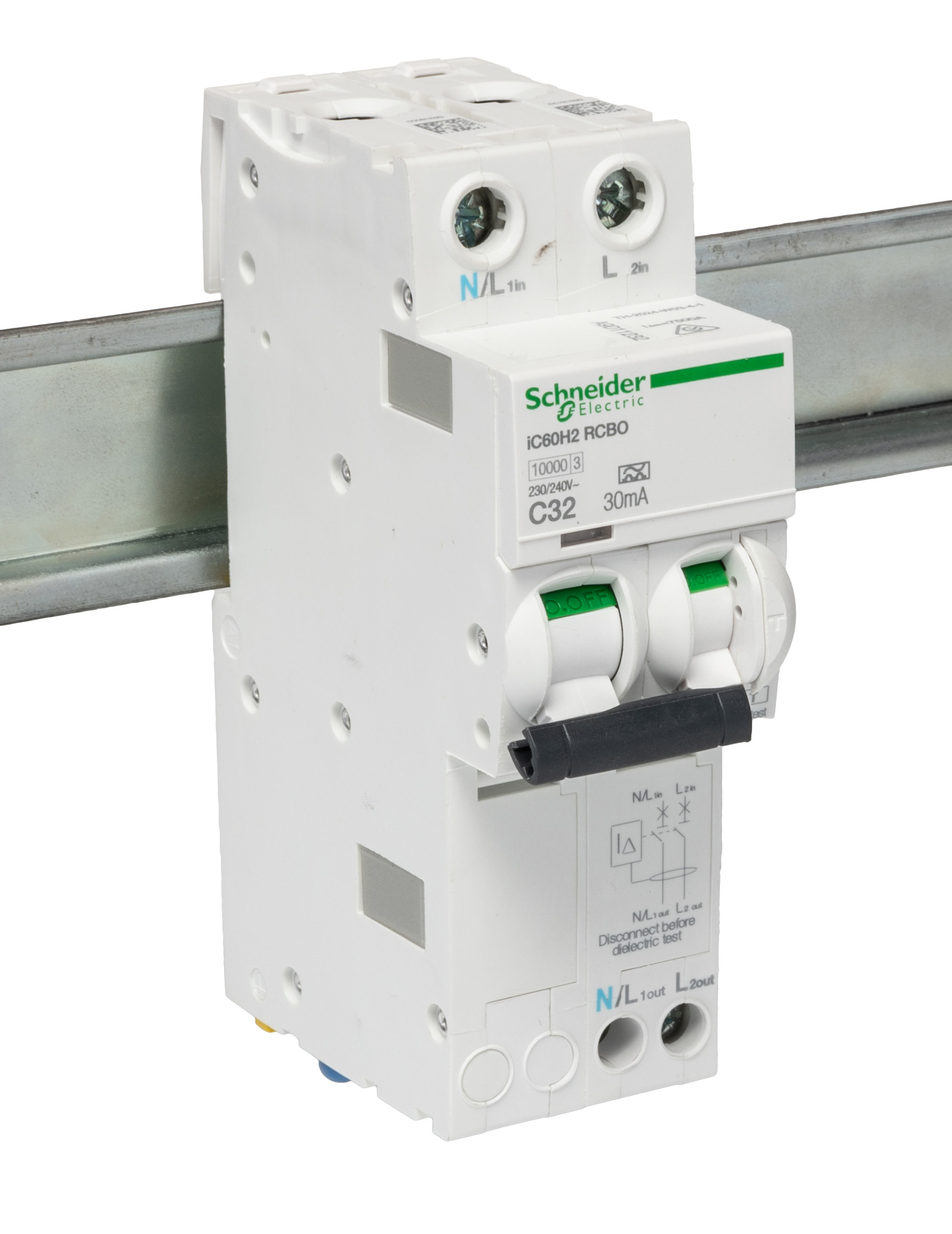 Schneider Electric Residual Current Circuit Breaker with Overload Protection, 32A Current Rating, 2-Pole, 30 mA Trip