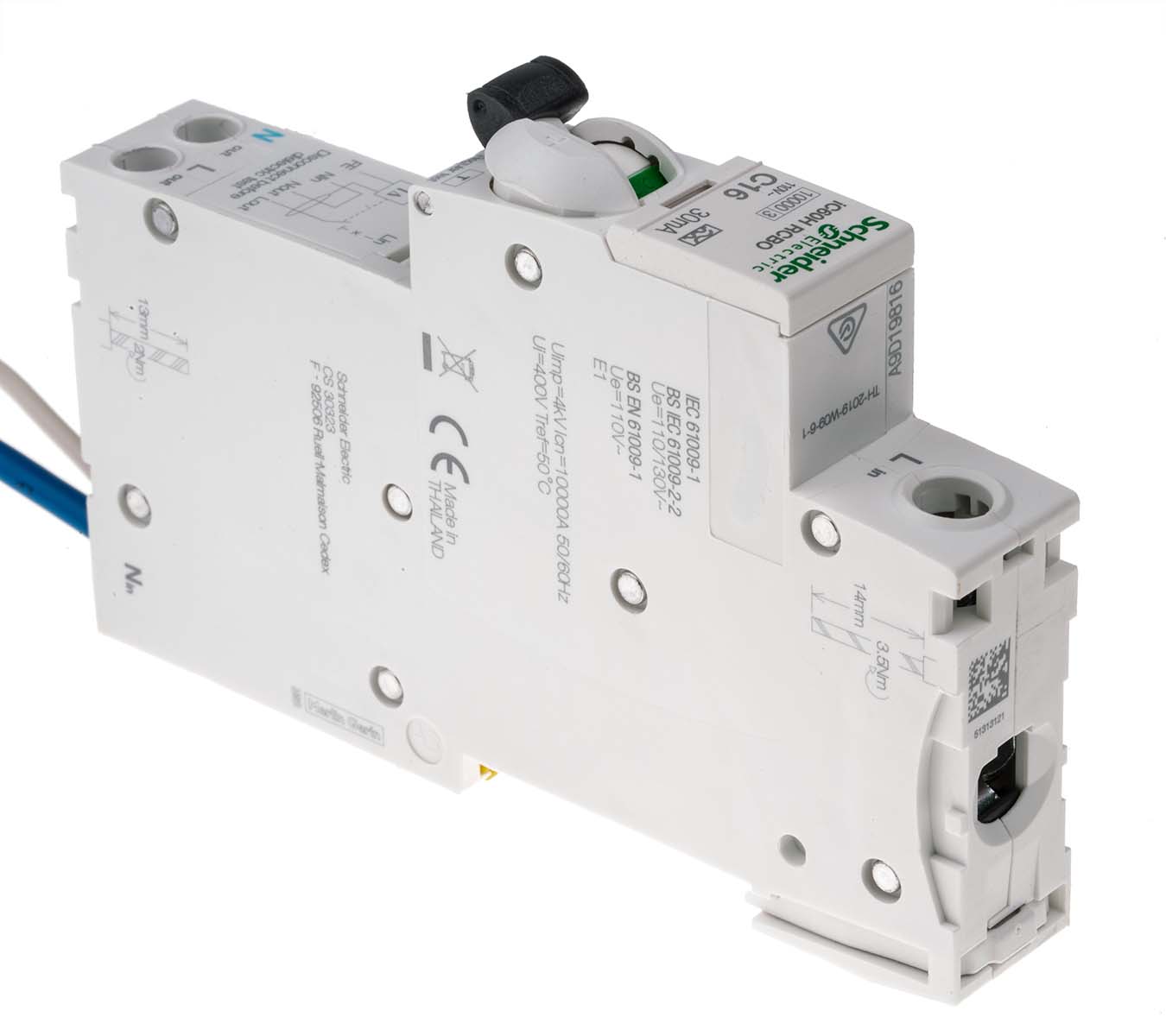 a9d19816 Schneider Electric Residual Current Circuit Breaker with Overload Protection, 16A Current Rating, 1-Pole, 30 mA Trip