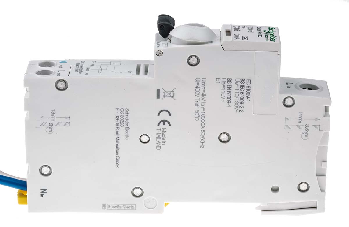 a9d19816 Schneider Electric Residual Current Circuit Breaker with Overload Protection, 16A Current Rating, 1-Pole, 30 mA Trip