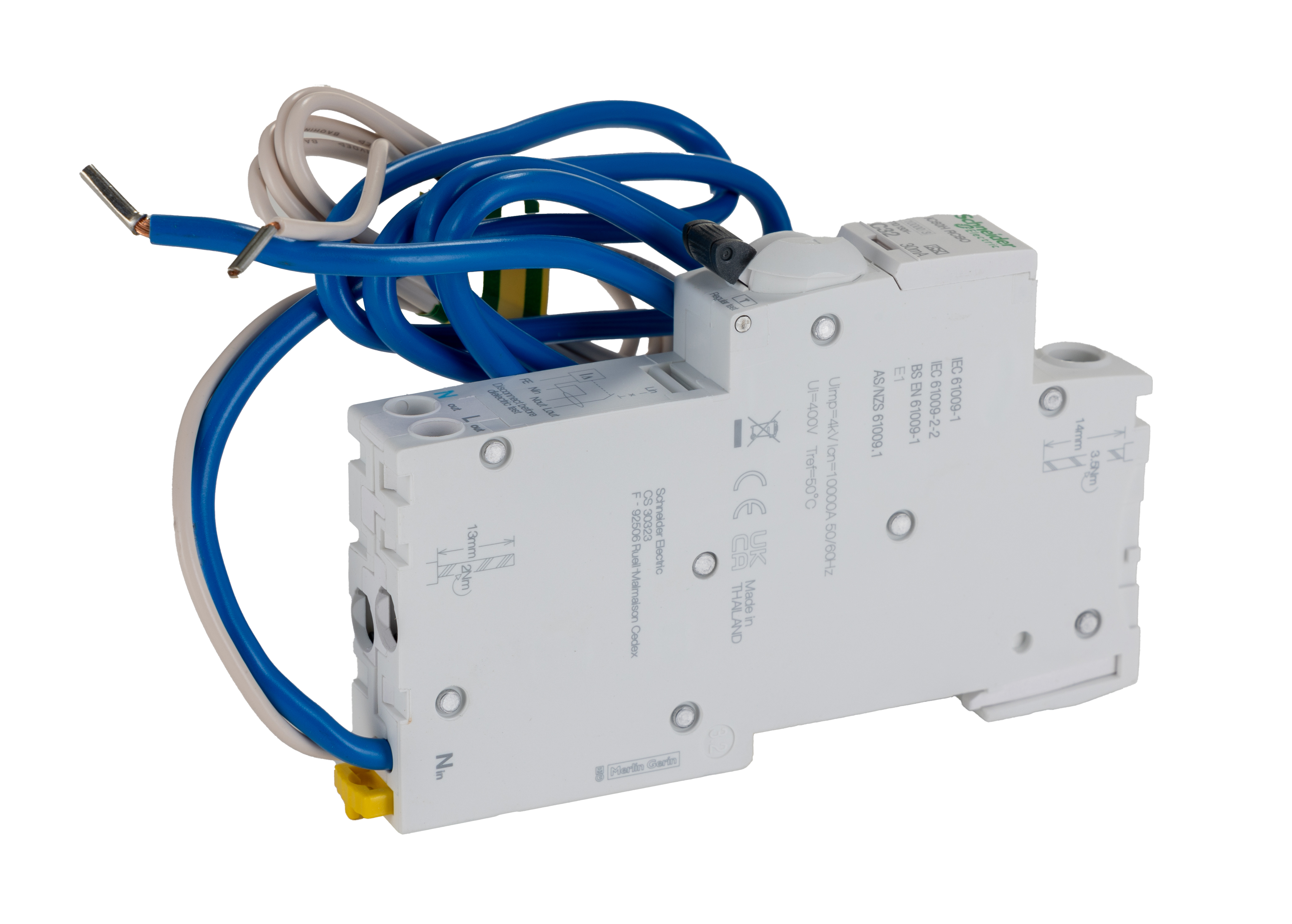 Schneider Electric Residual Current Circuit Breaker with Overload Protection, 32A Current Rating, 1-Pole, 30 mA Trip