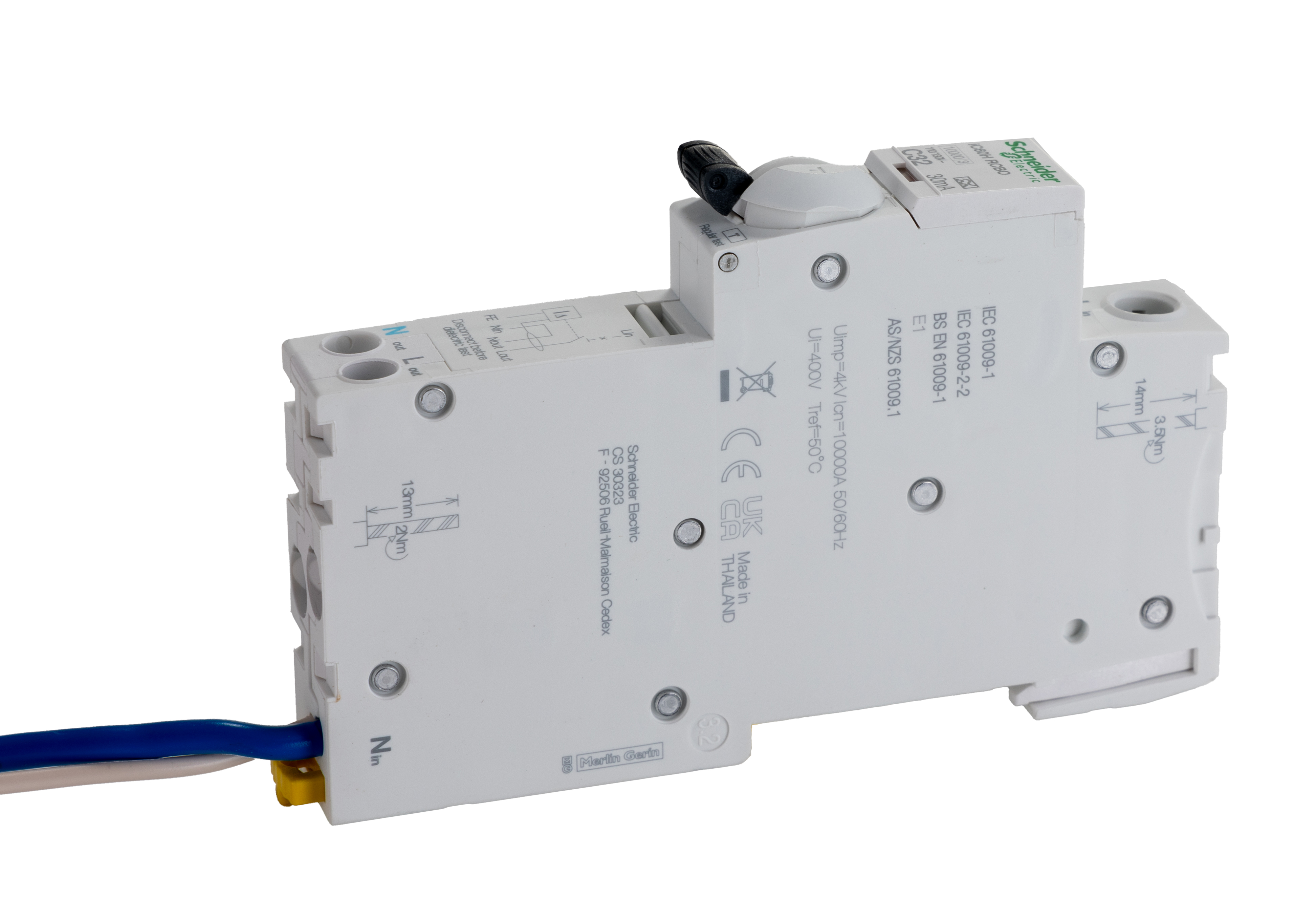 a9d19832 Schneider Electric Residual Current Circuit Breaker with Overload Protection, 32A Current Rating, 1-Pole, 30 mA Trip
