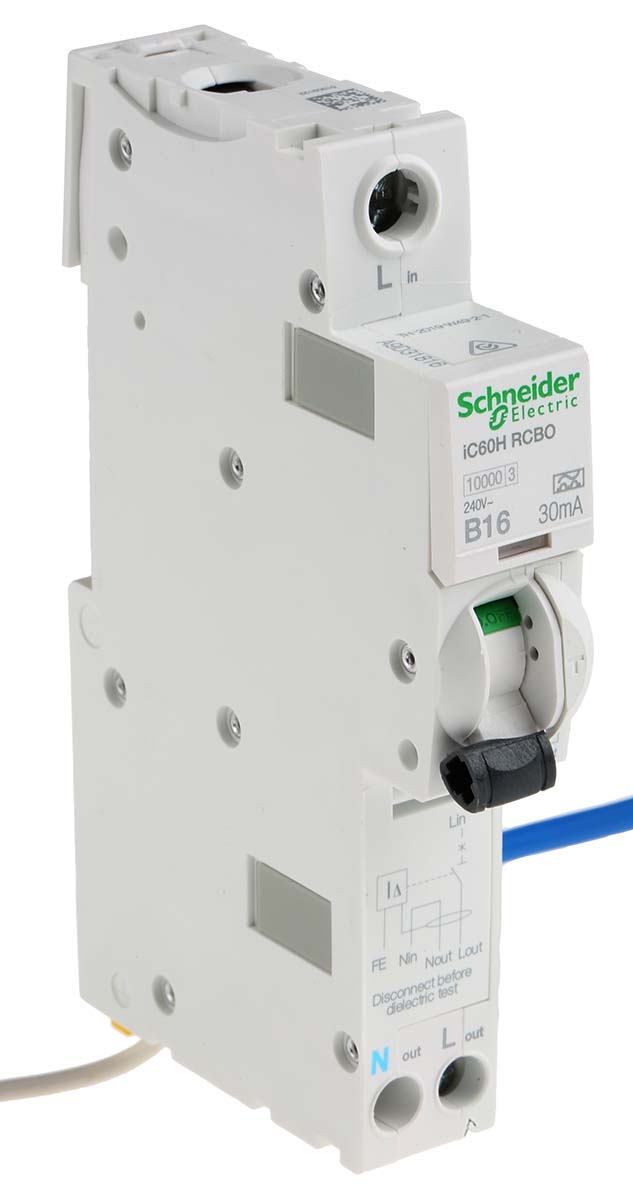 a9d31816 Schneider Electric Residual Current Circuit Breaker with Overload Protection, 16A Current Rating, 1-Pole, 30 mA Trip