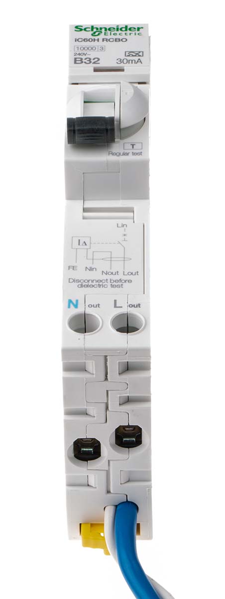 a9d31832 Schneider Electric Residual Current Circuit Breaker with Overload Protection, 32A Current Rating, 1-Pole, 30 mA Trip