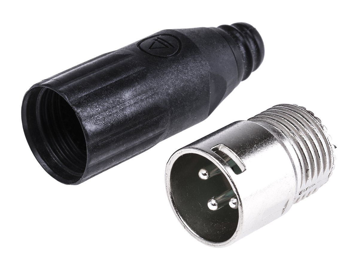 Switchcraft Cable XLR Connector, Straight Male, 3 Way, Silver Plating