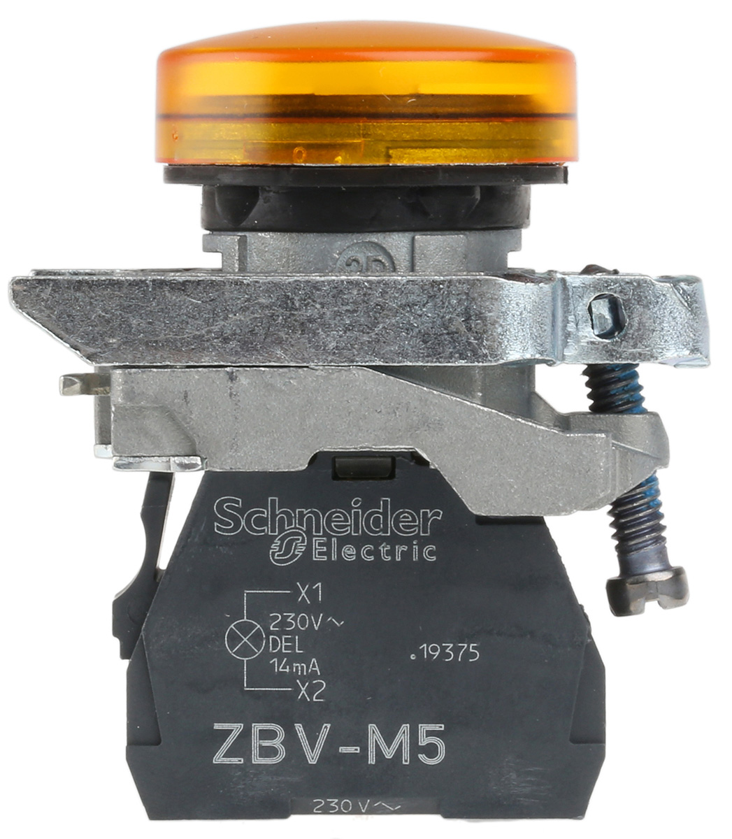 xb4bvm5 Schneider Electric, Harmony, Panel Mount Orange LED Pilot Light, 22 mm Cutout, IP67, IP69, IP66, Round