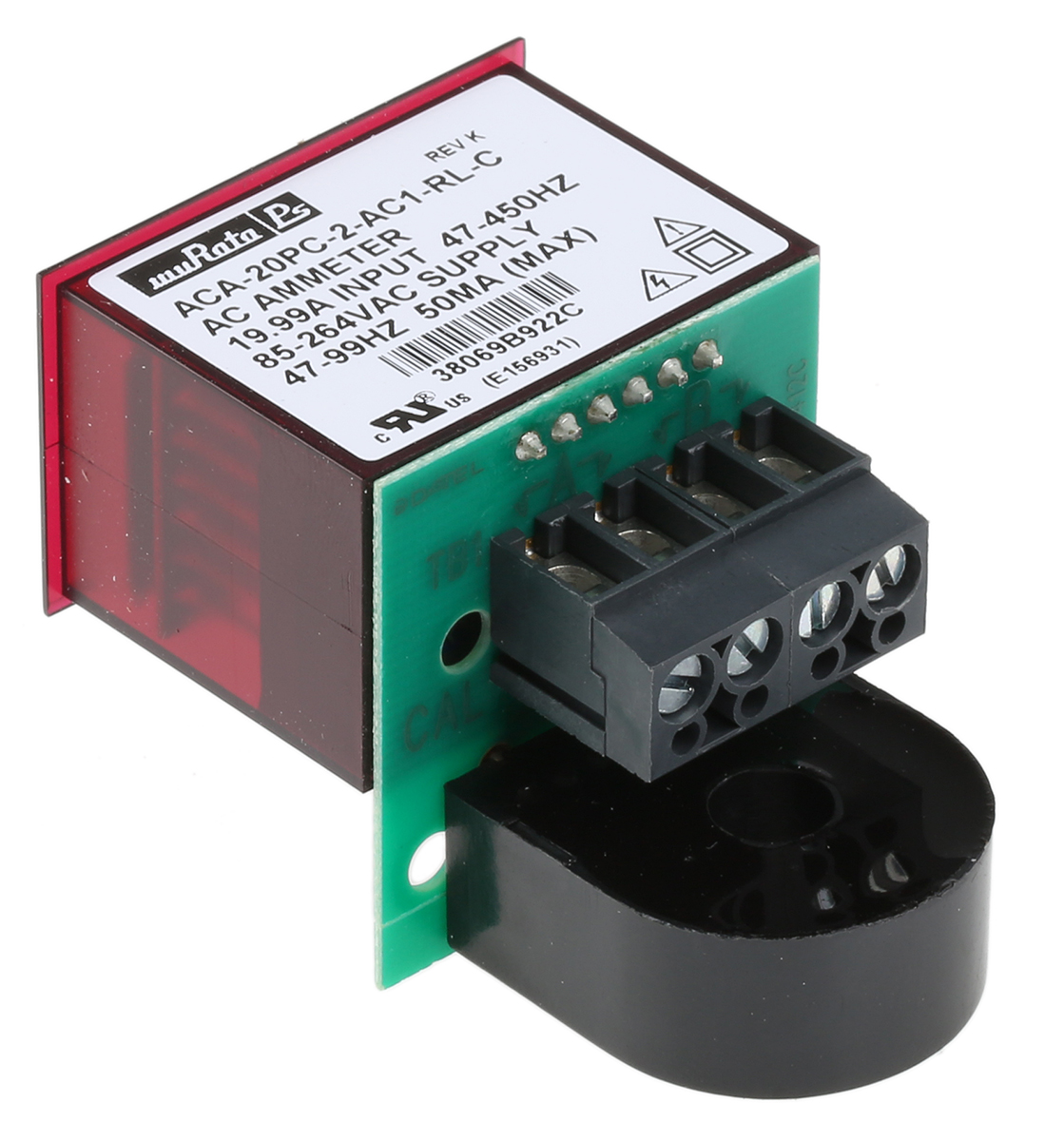 aca-20pc-2-ac1-rl-c Murata Power Solutions ACA-20PC Digital Ammeter 100 A AC, 21.3 mm x 1.336 in, ±0.15 % FS