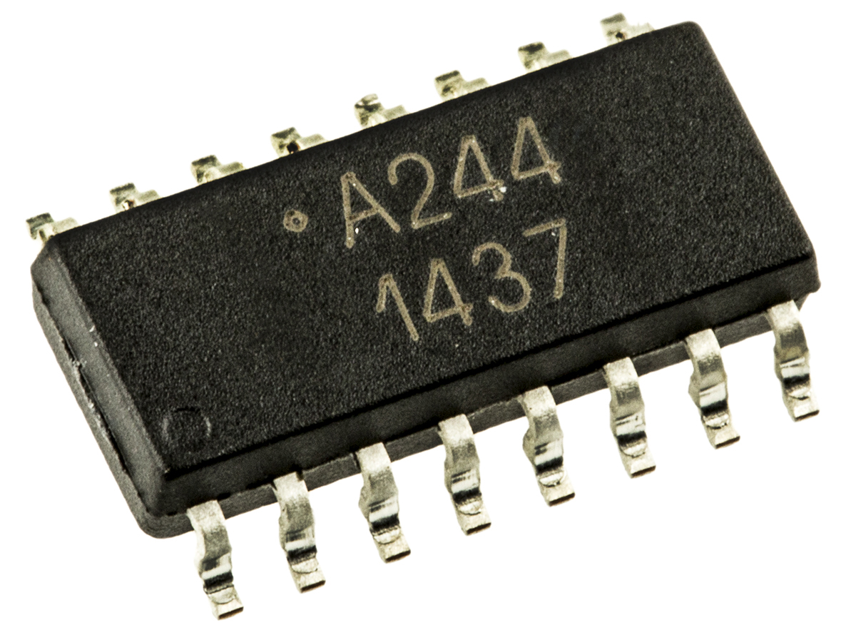 Broadcom ACPL-244-500E AC Input 4-Channel Optocoupler, Surface Mount, 16-Pin SOIC