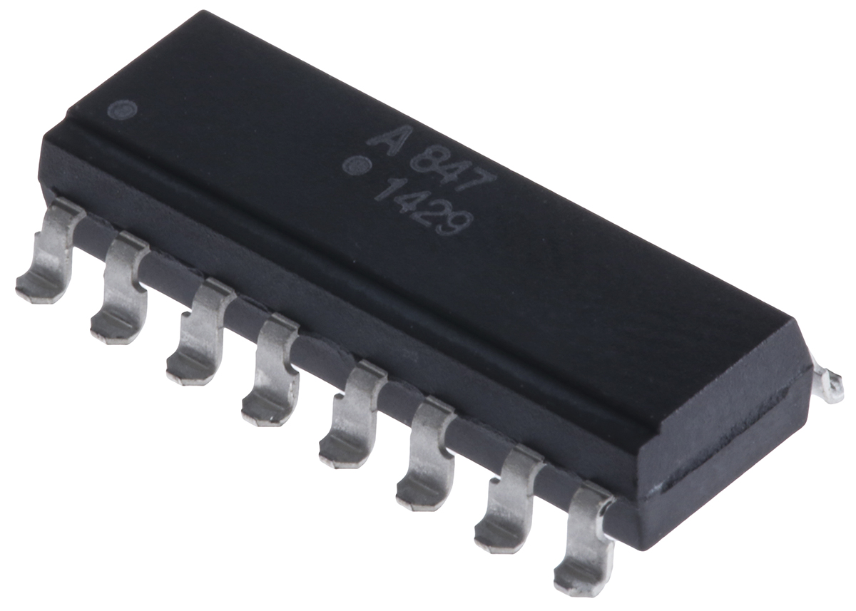 Broadcom ACPL-847-300E DC Input 4-Channel Optocoupler, Surface Mount, 16-Pin PDIP
