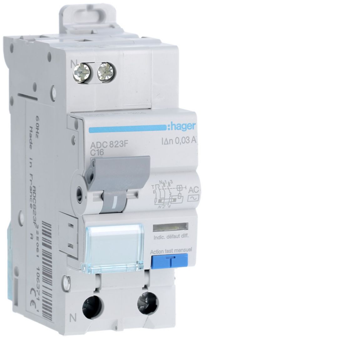Hager ADC Series Residual Current Circuit Breaker, 16A, 1-Pole, 30 mA, Type C, 4.5 kA 240V ac