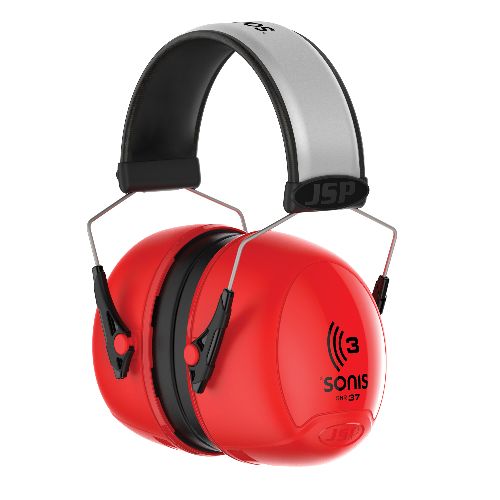 JSP Sonis Ear Defender with Headband, 37 dB, Red