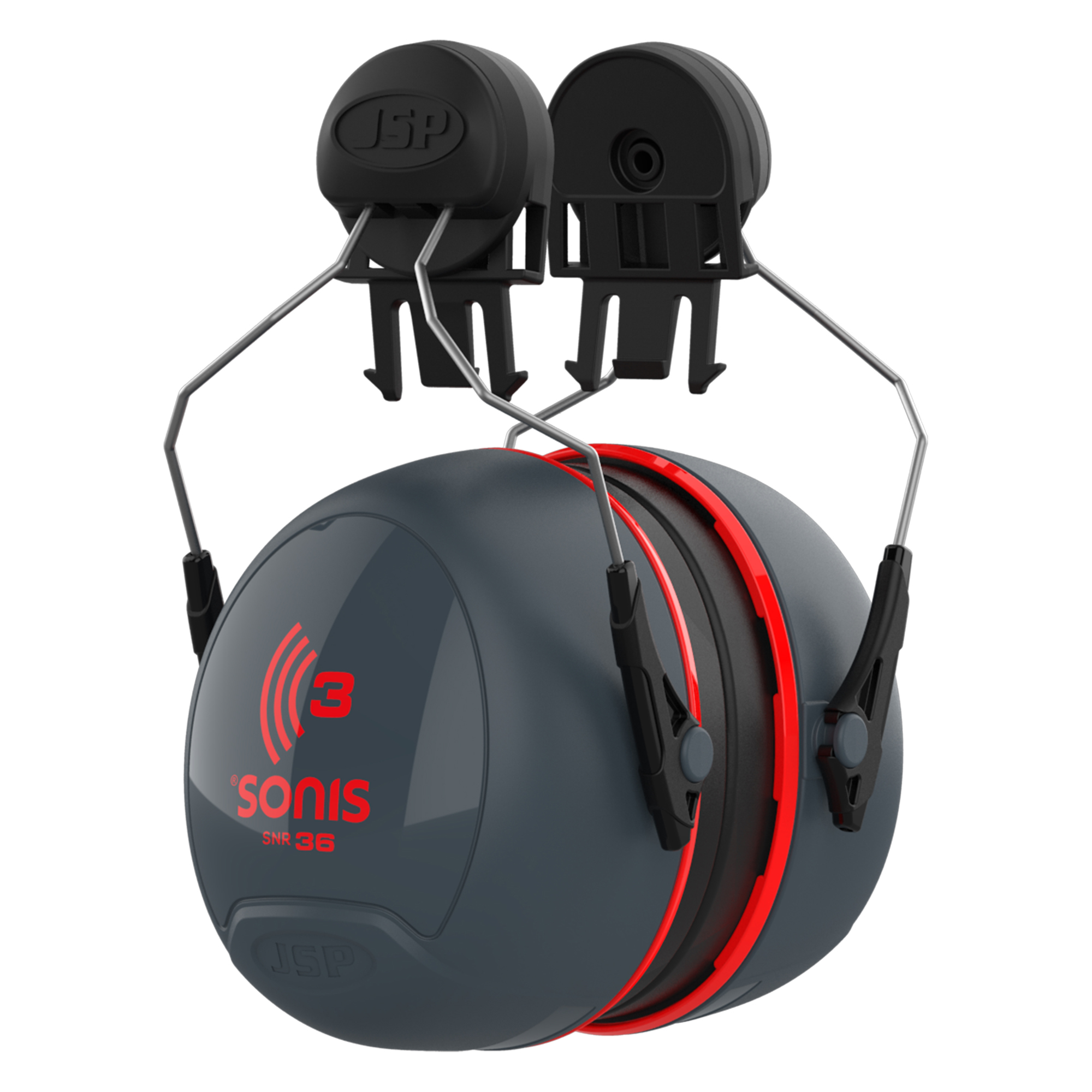 JSP Sonis Listen & Speak Ear Defender for Helmets, 36 dB, Red, Grey