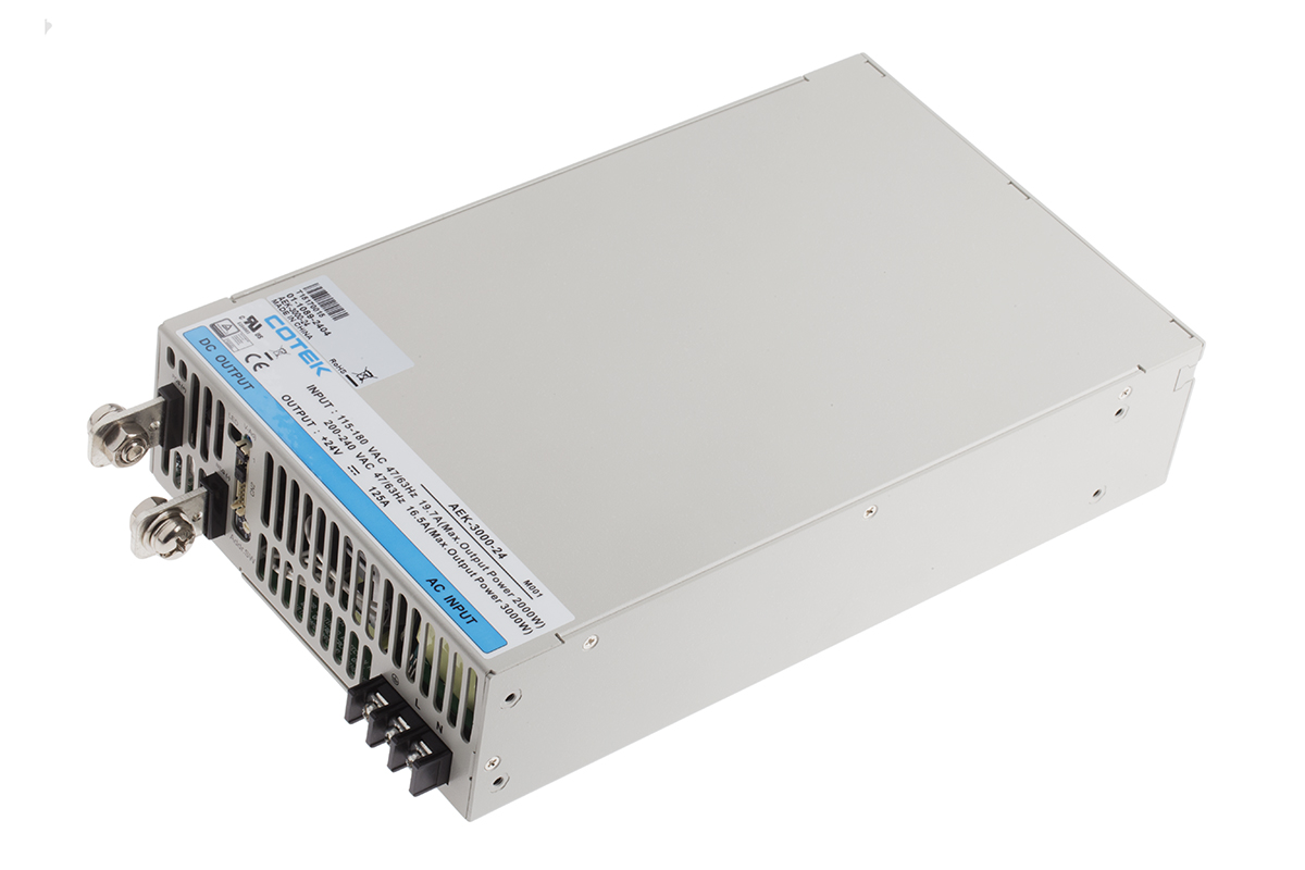 COTEK Switching Power Supply, AEK-3000-24 24V dc, 125A, 3 kW, Input 127 V dc, 90V ac to  370V dc