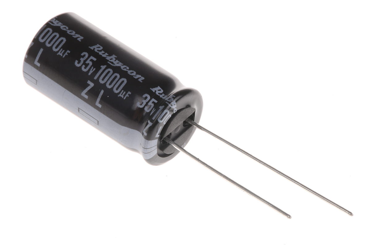 Rubycon 1000μF Aluminium Electrolytic Capacitor 35V dc, Radial, Through Hole - 35ZL1000MEFC12.5X25