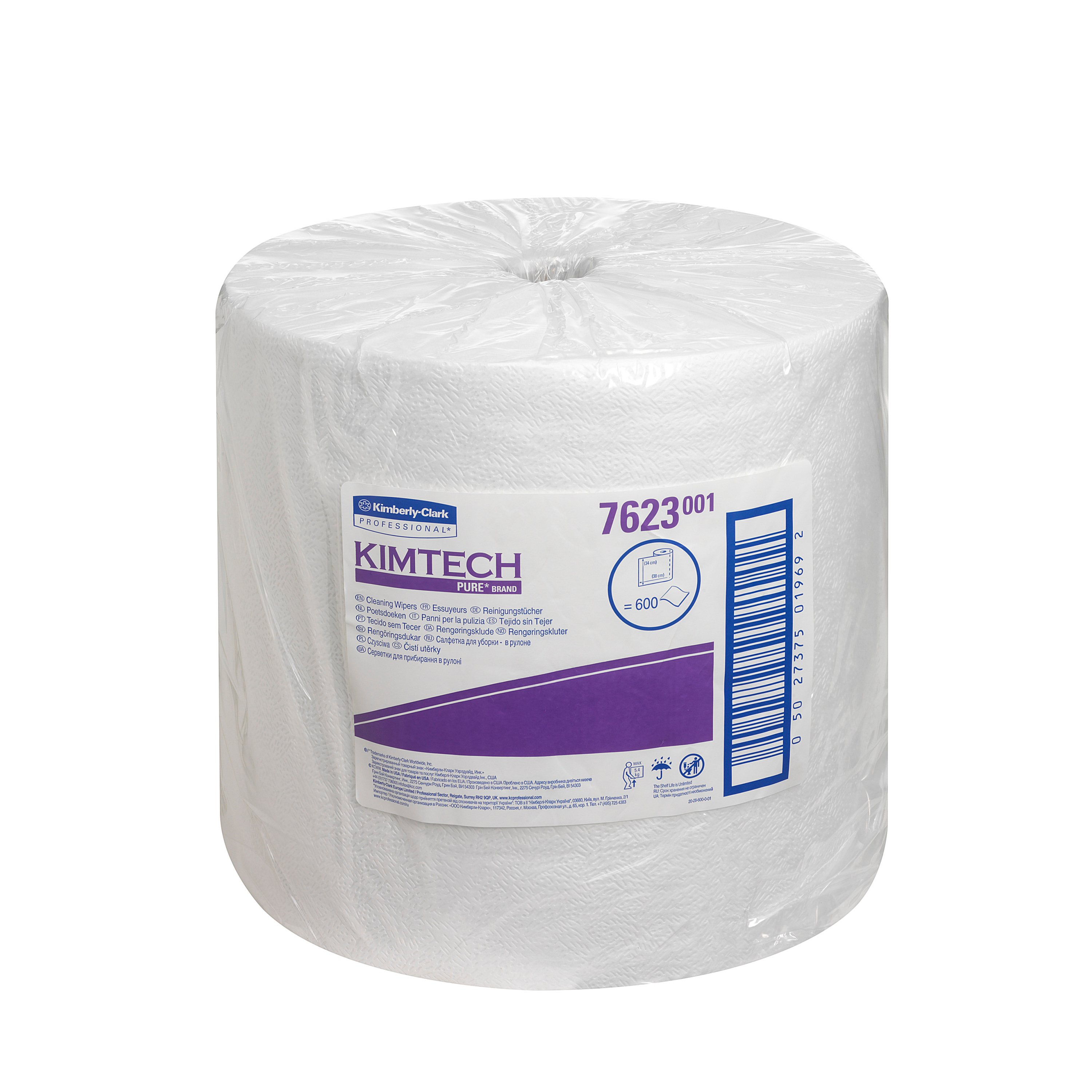 7623 KIMTECH Pure Cleaning Wipers  White Wipes for Clean Environments, Food Industry, Pharmaceutical, Dry Use, Roll of