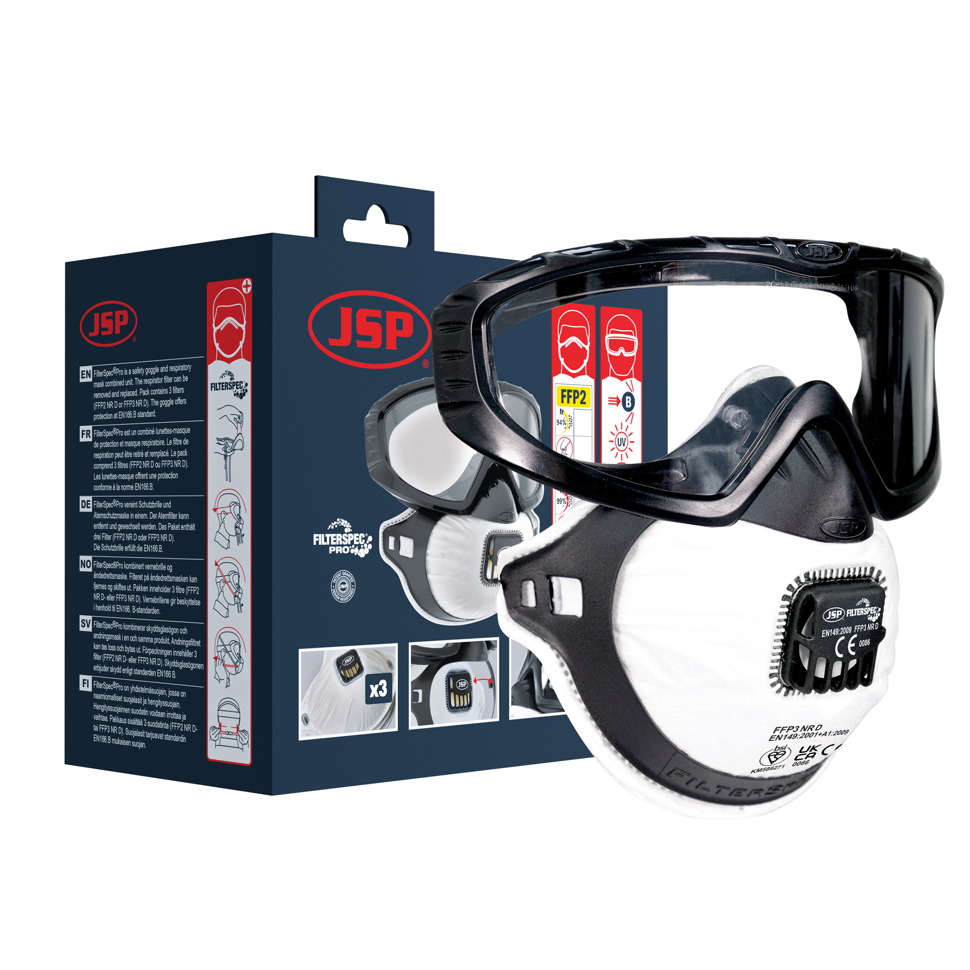 JSP Filterspec Anti-Mist, Anti-Scratch Safety Goggles with Clear, Black Lenses