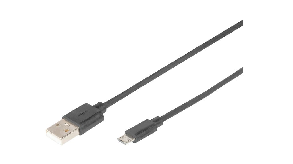 Digitus USB Cable, Male USB Type A to Male, USB 2.0 Micro USB Type B, Black, 1 m