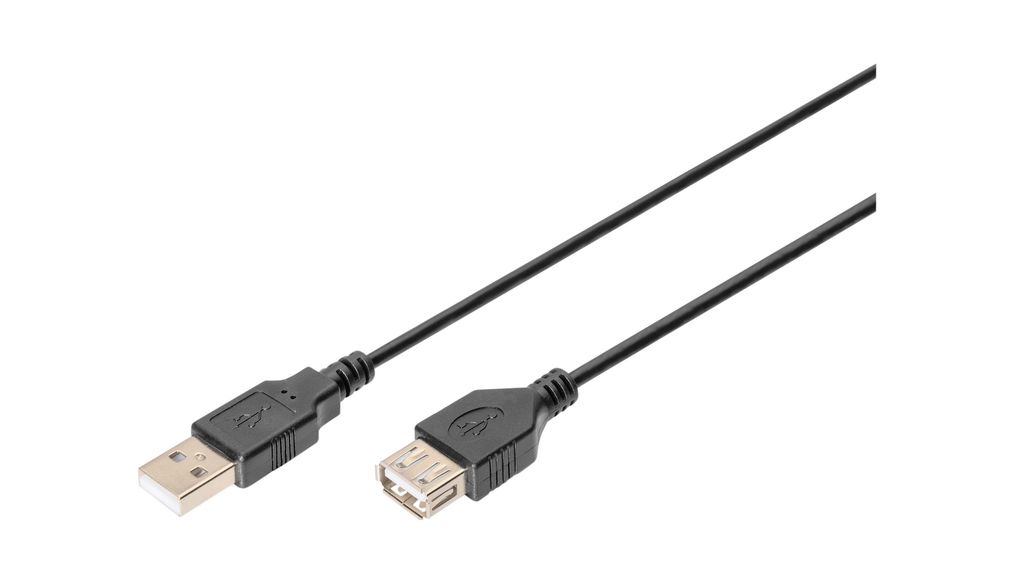 Digitus USB Cable, Male USB Type A to Female, USB 2.0 USB Type A, Black, 1.8 m