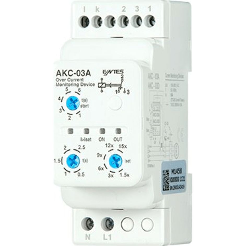 ENTES Current Monitoring Relay, 1 Phase, 1 CO, DIN Rail, 0.5A to 60A, 230V ac
