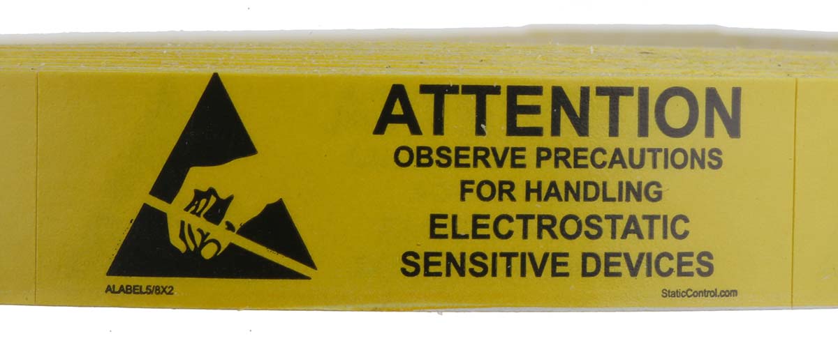 SCS Yellow, Black Paper ESD Label Observe Precautions for Handling Electrostatic Sensitive Devices Text 16 mm x 51mm