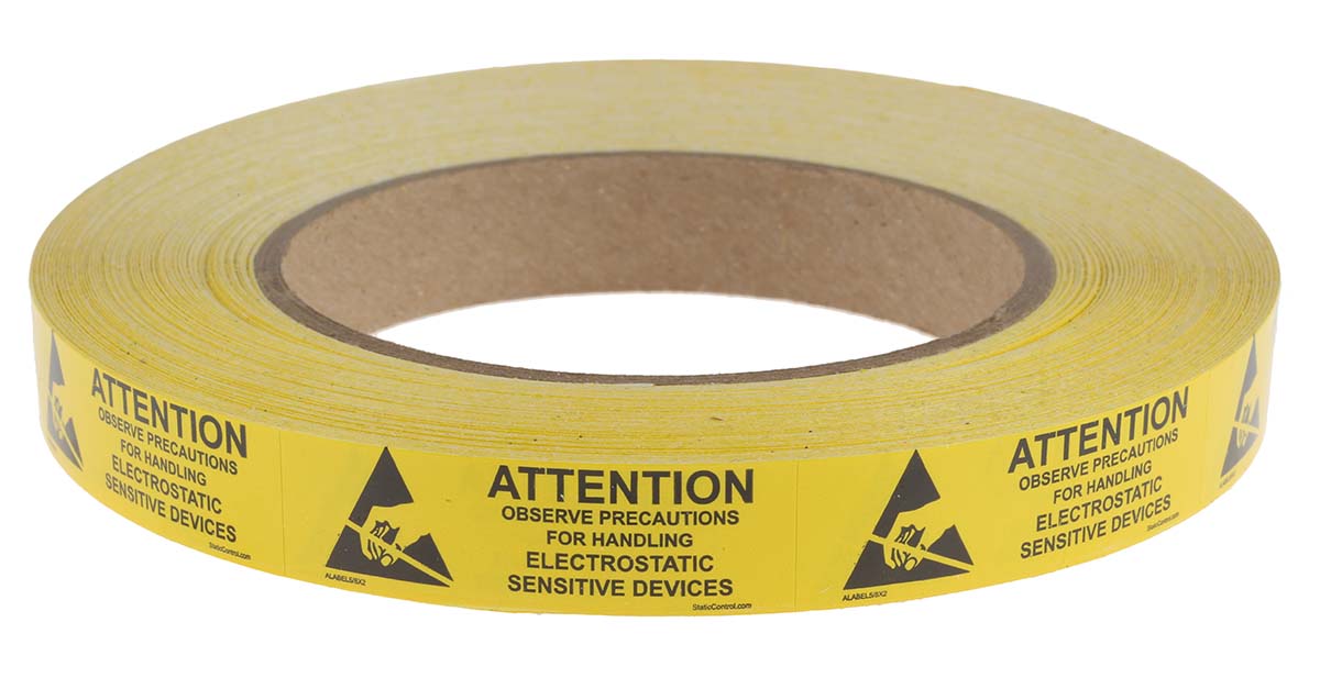 alabel58x2 SCS Yellow, Black Paper ESD Label Observe Precautions for Handling Electrostatic Sensitive Devices Text 16 mm x 51mm