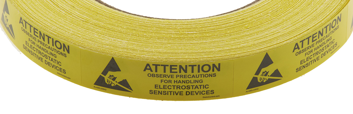 alabel58x2 SCS Yellow, Black Paper ESD Label Observe Precautions for Handling Electrostatic Sensitive Devices Text 16 mm x 51mm