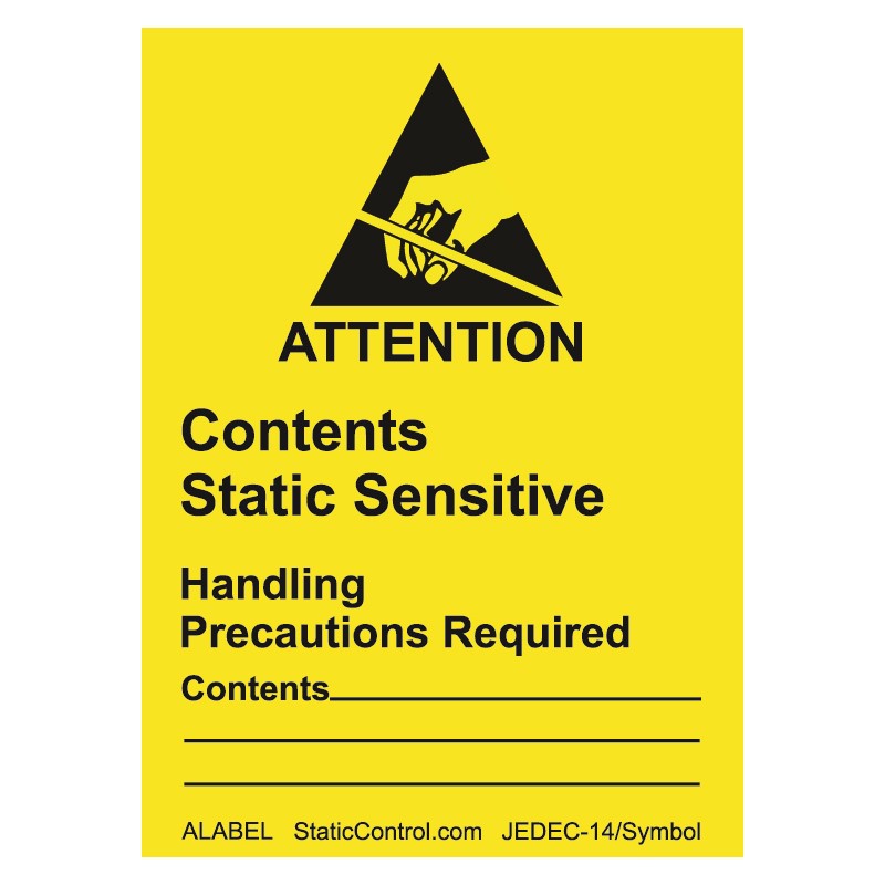SCS Yellow Paper Safety Label Attention Text 47 mm x 64 mm