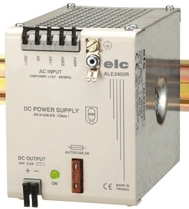 ELC ALE Linear DIN Rail Power Supply 400V ac AC Input 400V ac, 2.5 A Output DC 60 W