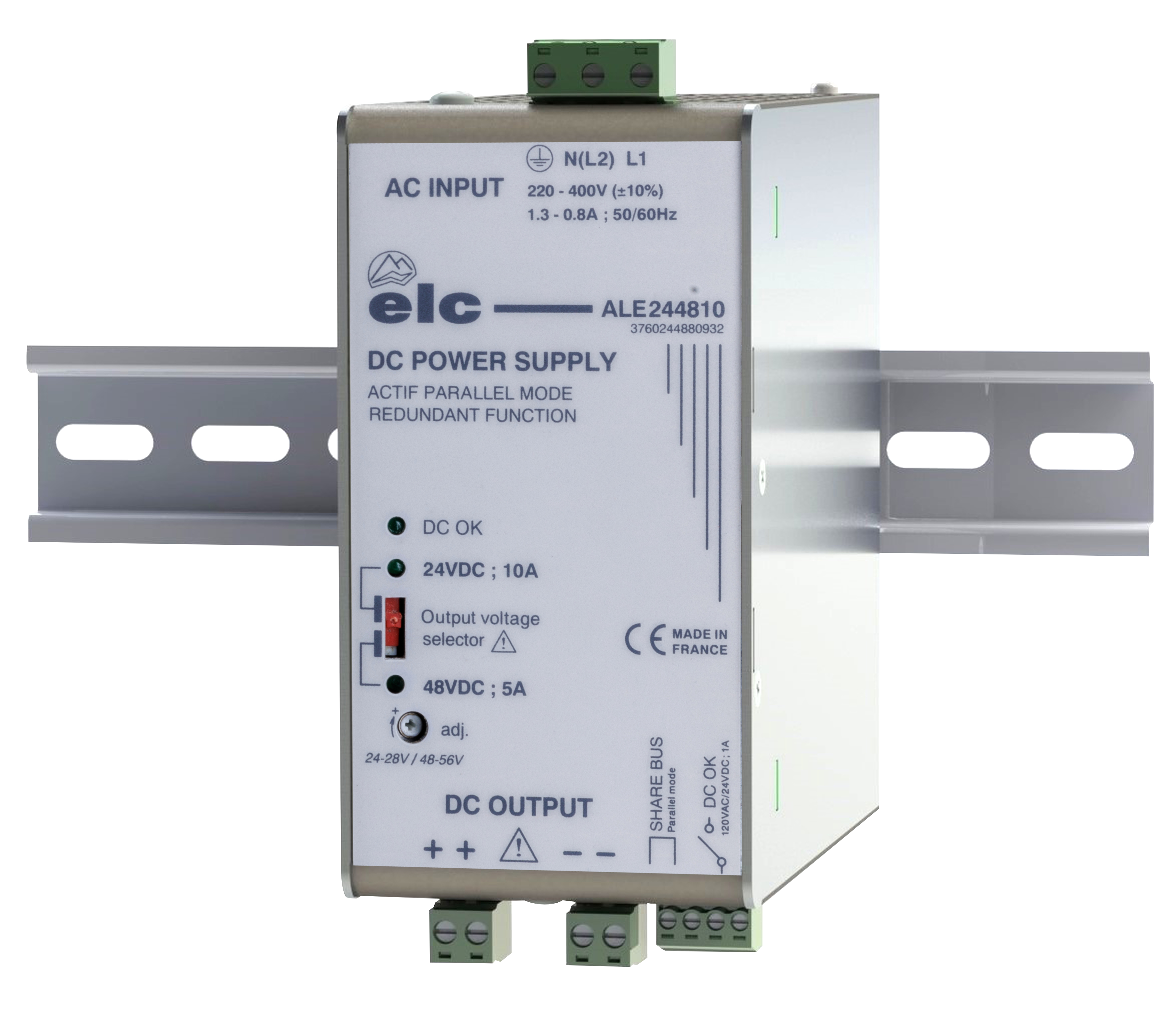 ELC ALE Linear Power Supply DIN Rail Power Supply 400V ac AC Input 57.2V dc, 10 A Output AC 240 W