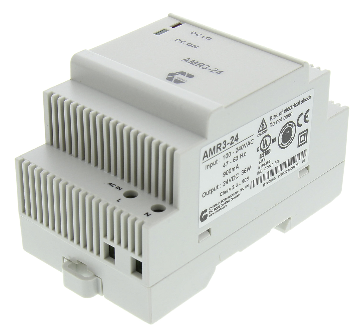 Chinfa AMR3 Switched Mode DIN Rail Power Supply 264V ac AC Input 24V dc, 1.5 A Output DC 36 W