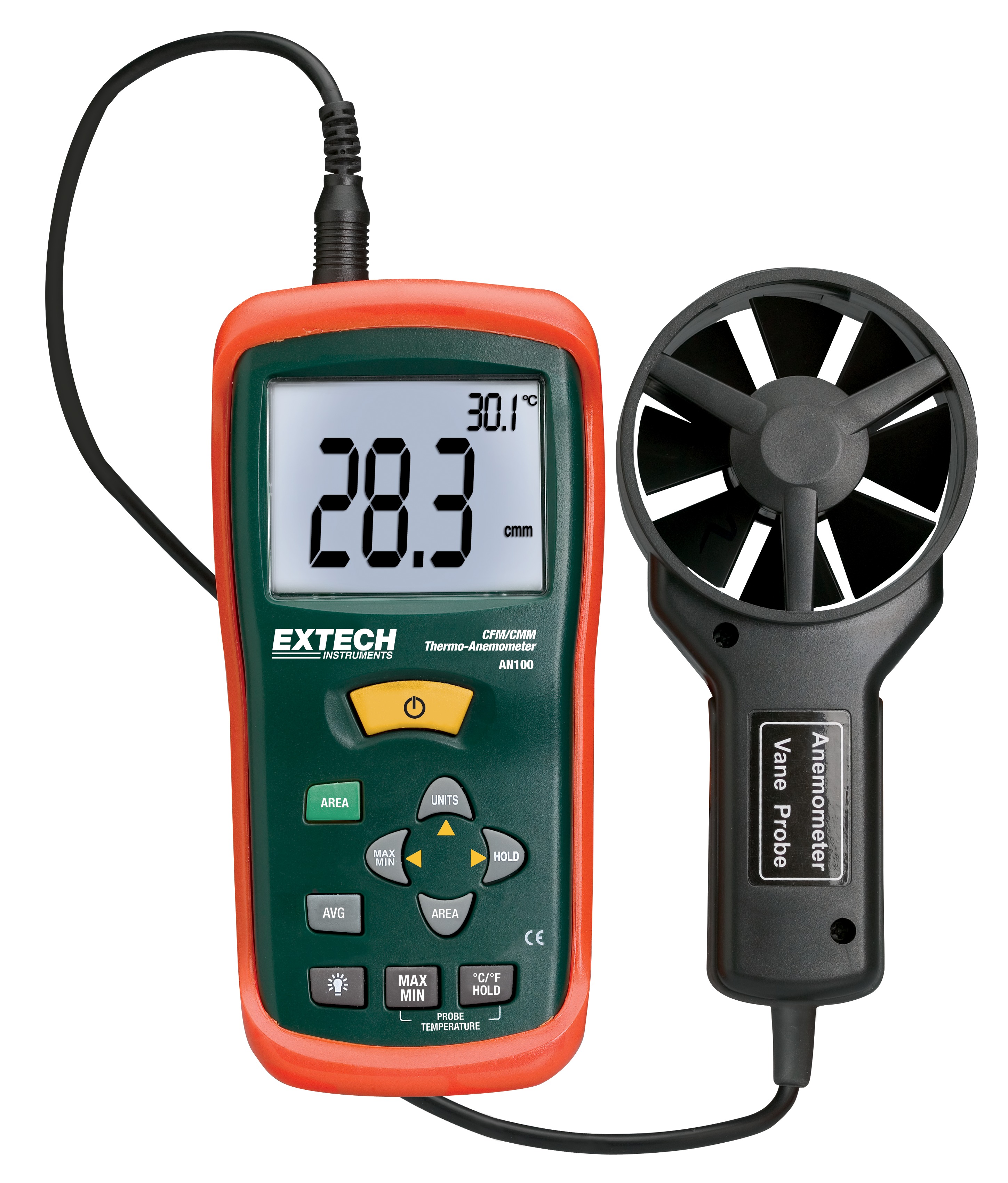Extech AN100 Vane Anemometer, Measures Air Flow, 30 m/s