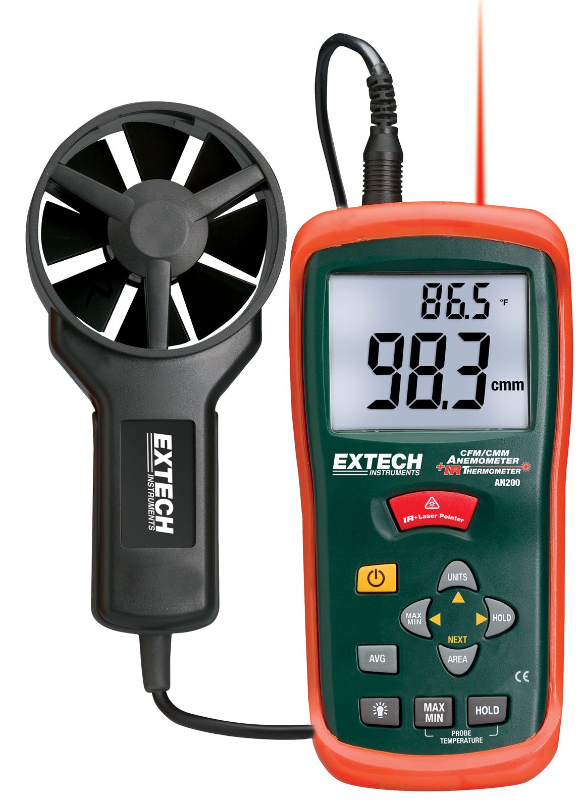 Extech AN200 Rotary Vane Anemometer, Measures Air Velocity, 30 m/s