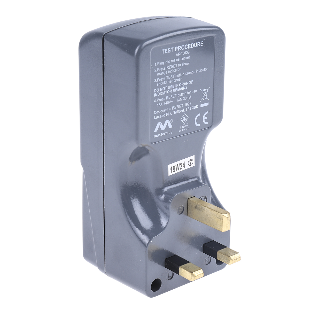 arcdkg Masterplug RCD Plug Adapter, 13A 2 Pole,240V ac