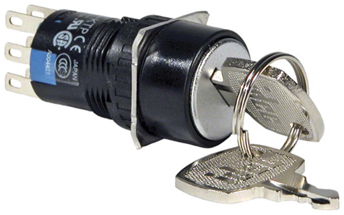 Idec IP40, IP65 Key Switch, DPDT, 1A 2-Way Common-Key