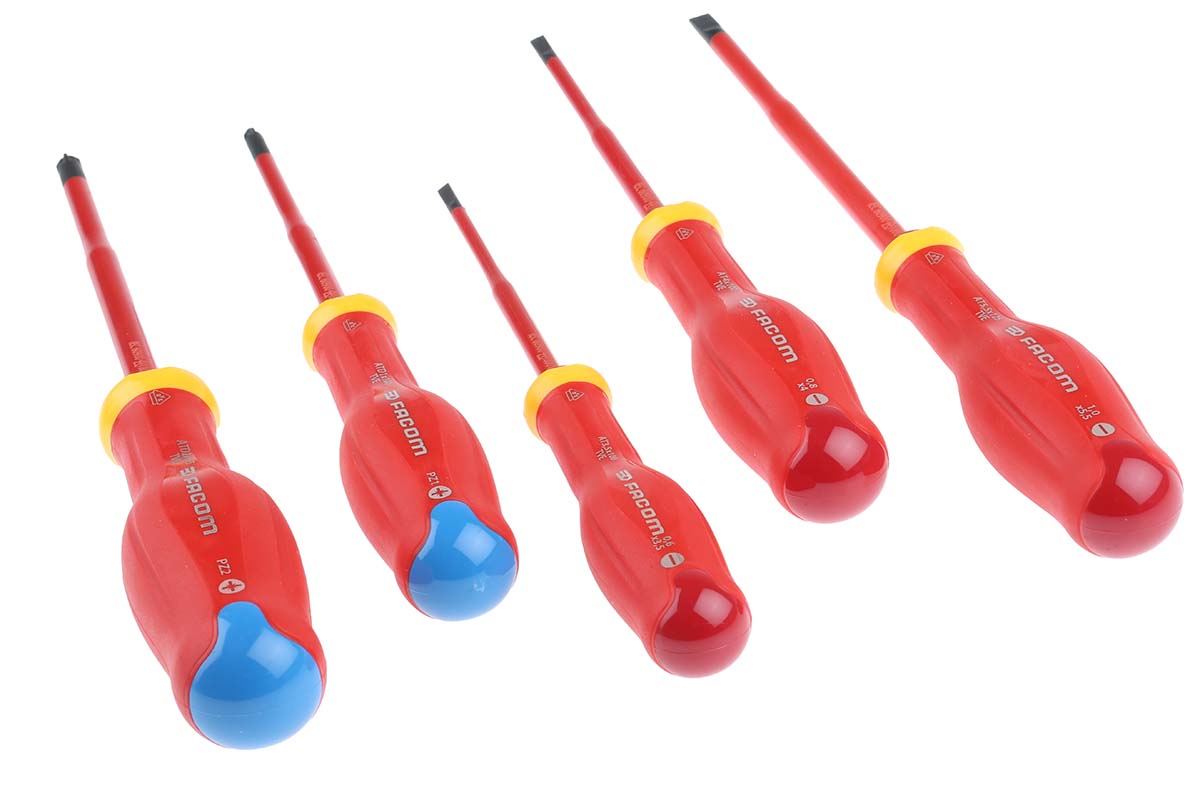 atdj5tvepb Facom Pozidriv, Slotted Insulated, 5-Piece ESD Safe