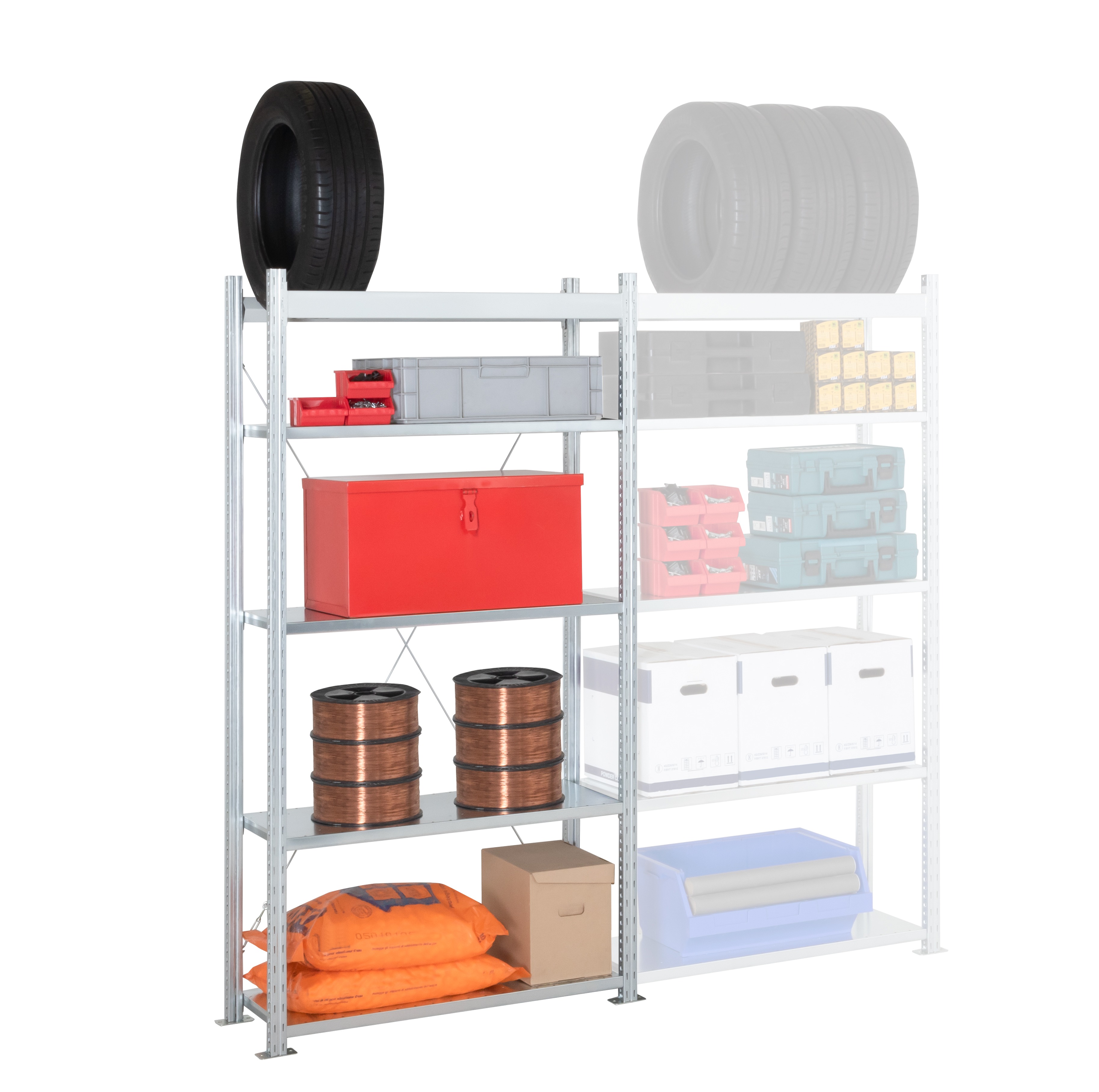 Manorga Black RAL 7040 4 Shelf Sheet Steel Galvanised Shelving System, 2000 mm x 1250mm, 3000 kg Load