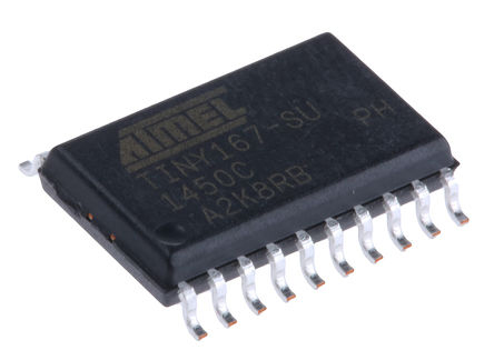 Microchip ATTINY167-SU, 8 bit AVR, ATTINY167 Microcontroller, 16 MHz, 16kB FLASH, 20-Pin SOIC