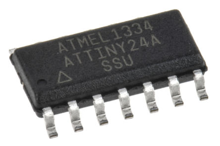Microchip ATTINY24A-SSU, 8 bit AVR, tinyAVR Microcontroller, 20 MHz, 2kB FLASH, 14-Pin SOIC
