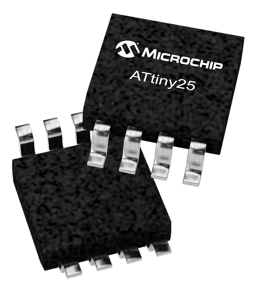 Microchip ATTINY25-20SU, 8 bit AVR, ATTINY25 Microcontroller, 20 MHz, 2kB FLASH, 8-Pin SOIC